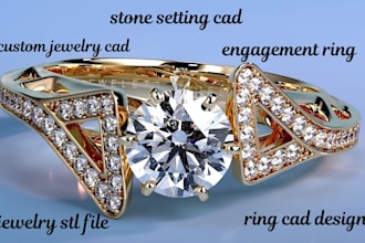 design custom engagement ring, jewelry cad, couples ring, stone setting stl