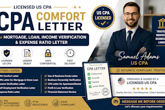 cpa comfort letter for mortgage, loan, income verification expense ratio letter