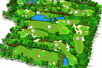 design professional golf course map, golf club map, resort golf map