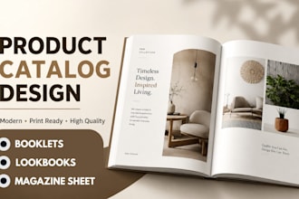 design product booklet, product catalog, canva lookbook and magazine sheet