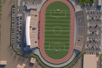 render sport complex center, 3d football stadium, outdoor game facilities design