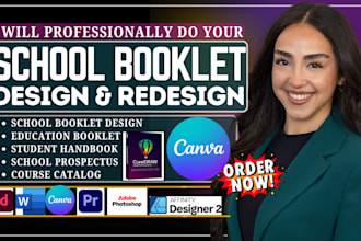 design, redesign, school booklet, student handbook, workbook, magazine on canva