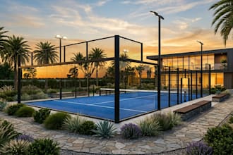 design 3d padle court, tennis court, pickleball court, sport facility rendering