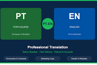 translate english to portuguese and portuguese to english professionally
