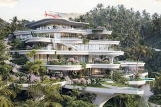 render 3d luxury apartment,roof terrace,site plan,private complex,outdoor living