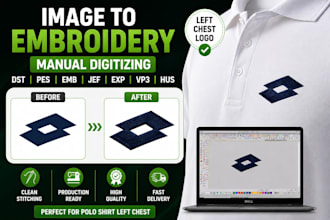 manually convert image jpg png pdf to embroidery digitizing dst pes emb