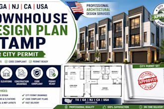 tx ga nj ny ca USA townhouse design plan stamp for city permit