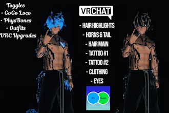 customize vrchat avatar, vrc avatar, toggles, gogo loco, physbones, outfit