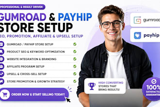 setup gumroad payhip store product seo website promotion affiliate upsell setup
