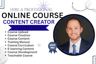 create online course content, setup skool community, coursework, elearning video