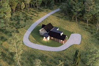 made 3d farmhouse design, country house, country villa, cottage house design