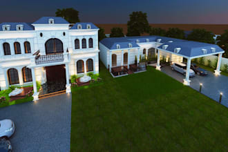 made 3d farmhouse design, country house, country villa, cottage house design