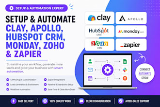 setup clay com apollo io hubspot CRM monday zoho and zapier automation
