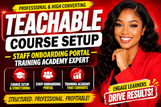 teachable course setup, staff onboarding portal,  online training academy expert
