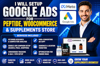 setup google ads for peptide woocommerce website and supplements store