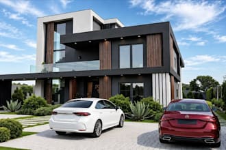 present realistic external render, uk home construction, cgi image for marketing