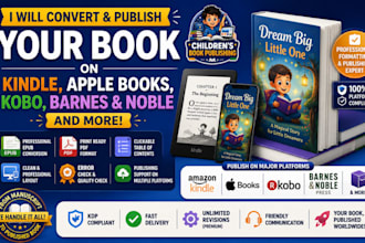 convert and publish book on kindle, apple books, kobo, barnes and noble and more