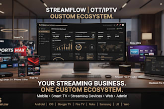 custom iptv andott streaming app for android, ios, google TV, roku, samsung, lg