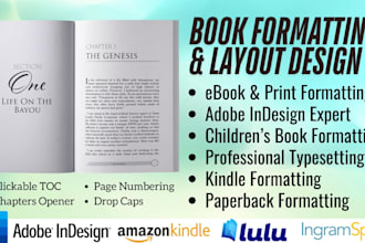 do ebook indesign, book layout design, typesetting, children book formatting