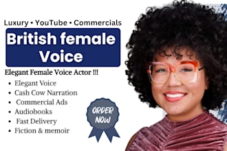 record british voice over, elegant female voice actor, luxury cash cow narrator