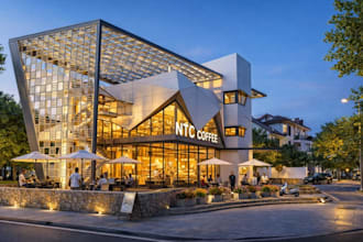 visualize modern commercial space, street cafeteria design,coffee shop rendering