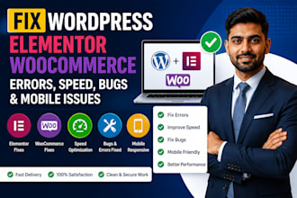 fix wordpress elementor woocommerce errors, speed, bugs and mobile issues