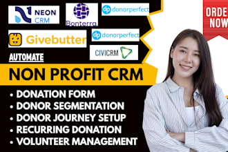 automate nonprofit CRM workflows using neon CRM, givebutter bonterra and civicrm