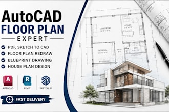 redraw PDF, sketch to autocad floor plan, blueprint, house plan