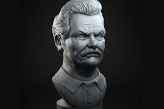 sculpt custom 2d photo to 3d bust likeness, 3d head, realistic face, 3d printing
