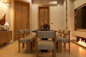 renew old dinning room into modern dinning hall interior, wood furniture render