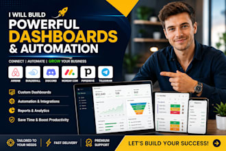 build airbnb, builderall, discord, monday com, pipedrive and telegram dashboard