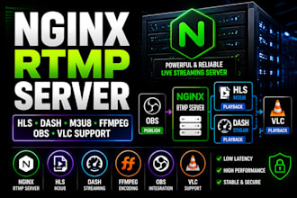 set up nginx rtmp live streaming server with hls, dash, m3u8, ffmpeg obs and vlc