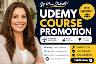 do udemy course promotion, online course promotion, kajabi, teachable marketing