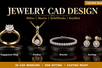 design engagement ring pendant bracelet and earrings in rhino 3d cad