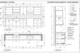 create interior shop drawings, kitchen cabinet drawings, sections and elevations