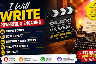 write movie script, screenplay , documentary script, theatre script tv pilot