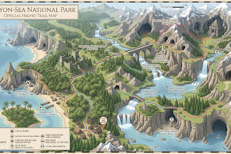 design hiking map, trail map, park map, treasure map, outdoor adventure maps
