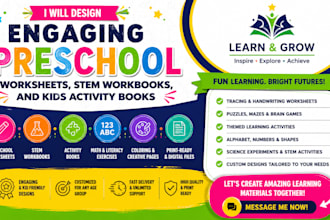 design engaging preschool worksheets, stem workbooks, and kids activity books