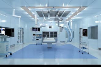 design 3d hospital, clinic, icu, operating room and pharmacy