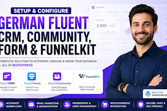 setup german fluent crm, fluent community, fluent form, funnelkit