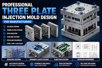 design a professional three plate injection mold for manufacturing