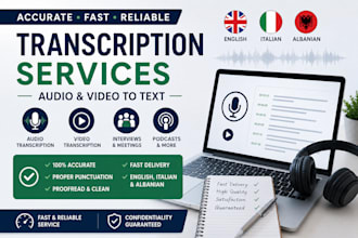 accurately transcribe english, italian and albanian audio or video