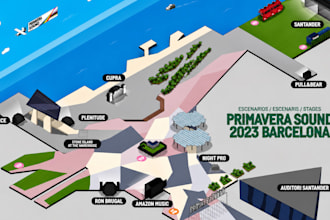 create 3d isometric event map city map and venue map illustration