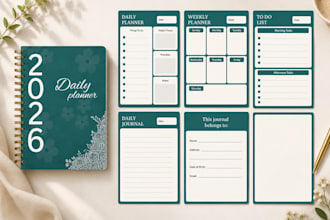 design professional printable planner,journal,workbook and digital PDF