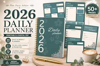 design professional printable planner,journal,workbook and digital PDF