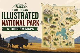 draw illustrated national park and tourism maps for national parks and trails