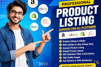 do product listing on alibaba, cheap rate bulk postings on ebay, amazon shopify