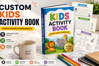 design custom kids activity book, puzzle book, worksheet, for amazon kdp