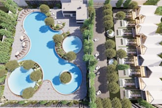 do landscape design, garden design, backyard, pool, and render images