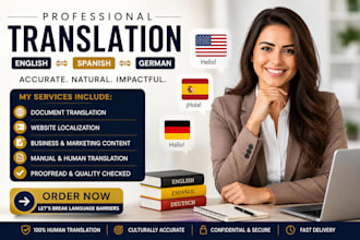 manually translate english, spanish and german with native accuracy
